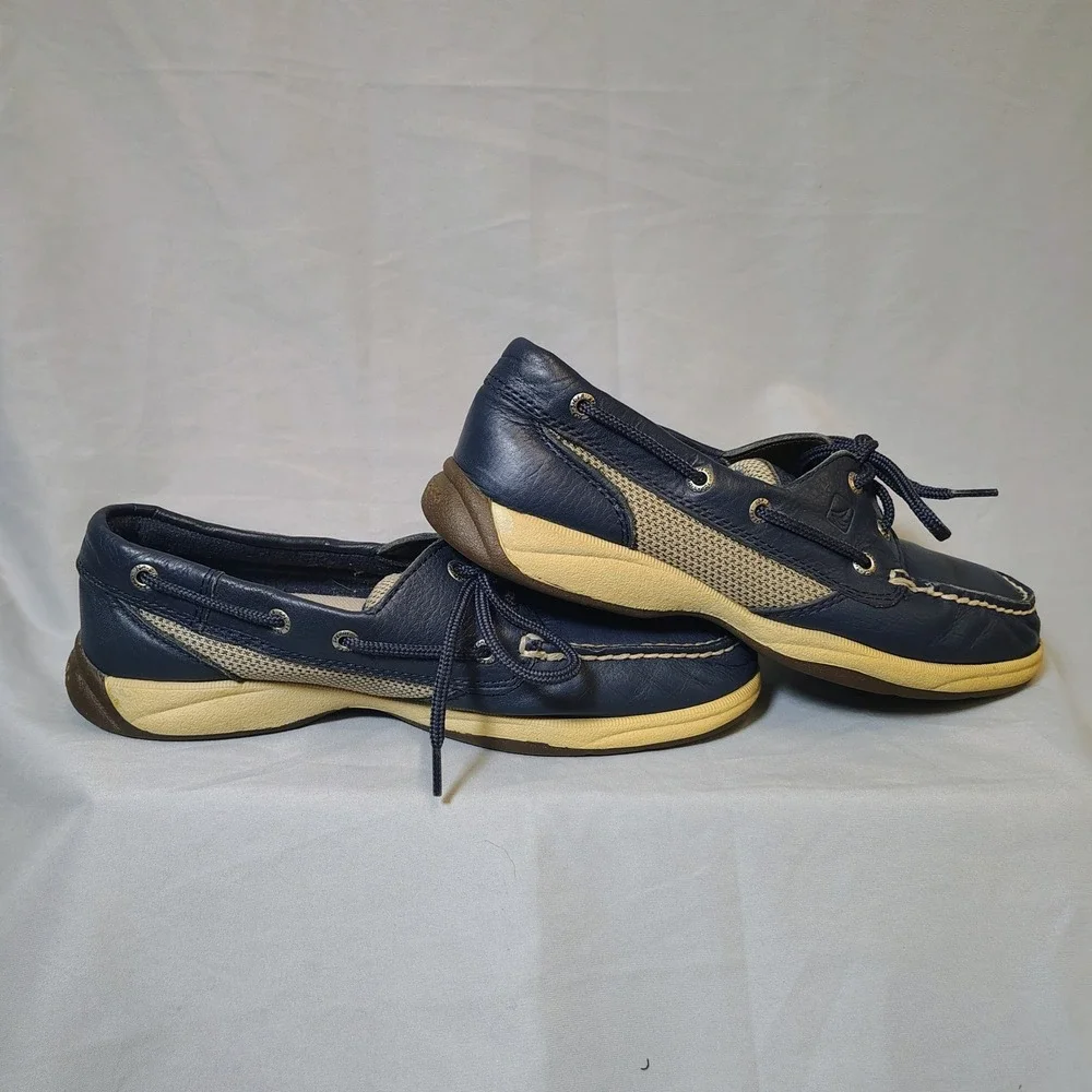 Sperry Top-Sider Bluefish Womens 7M Navy Blue Leather Mesh Boat Shoes 9774761